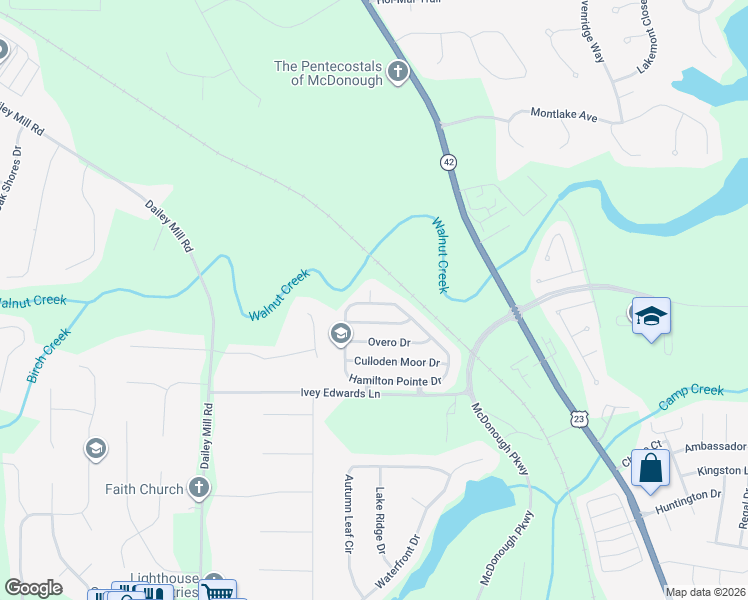 map of restaurants, bars, coffee shops, grocery stores, and more near 617 Moorings Avenue in McDonough