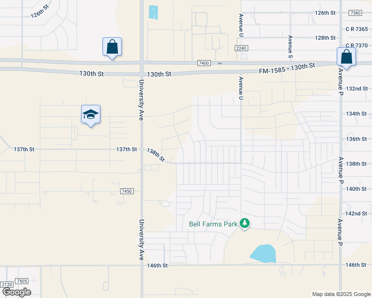 map of restaurants, bars, coffee shops, grocery stores, and more near 13605 Waco Avenue in Lubbock