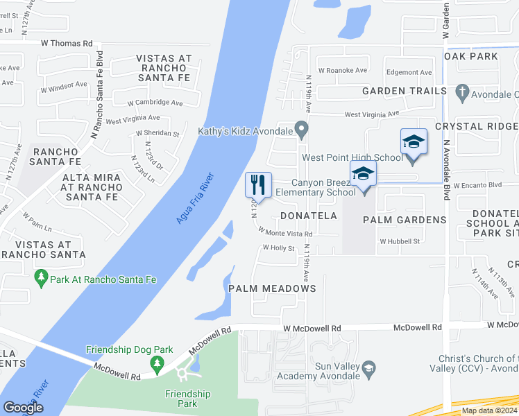 map of restaurants, bars, coffee shops, grocery stores, and more near 2113 North 120th Drive in Avondale