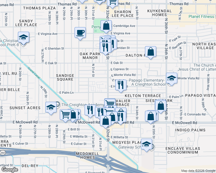 map of restaurants, bars, coffee shops, grocery stores, and more near in Phoenix