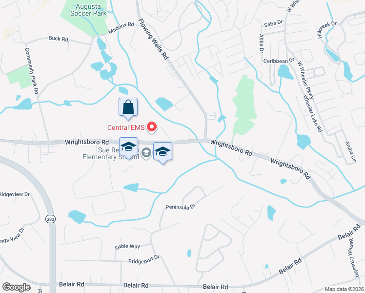 map of restaurants, bars, coffee shops, grocery stores, and more near 3820 Wrightsboro Road in Augusta
