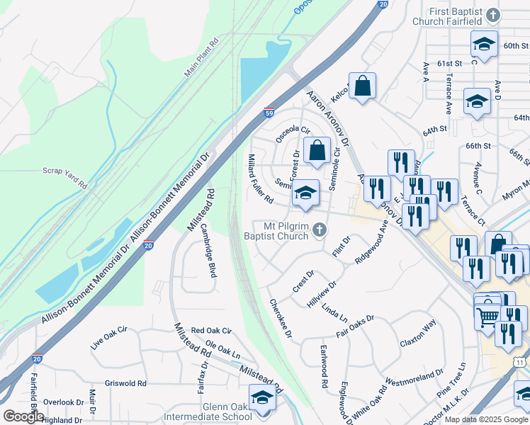 map of restaurants, bars, coffee shops, grocery stores, and more near 304 Church Street in Fairfield