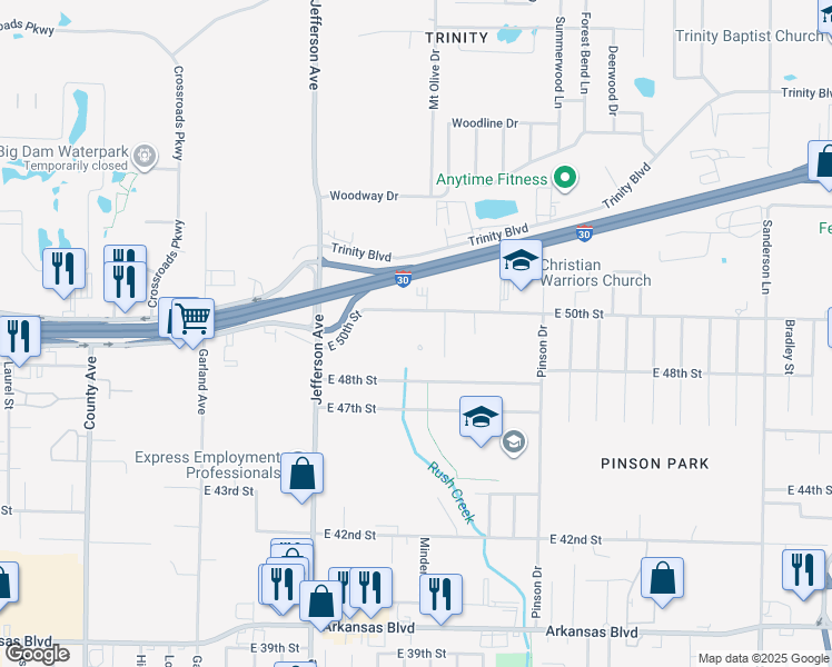 map of restaurants, bars, coffee shops, grocery stores, and more near 1501 East 48th Street in Texarkana