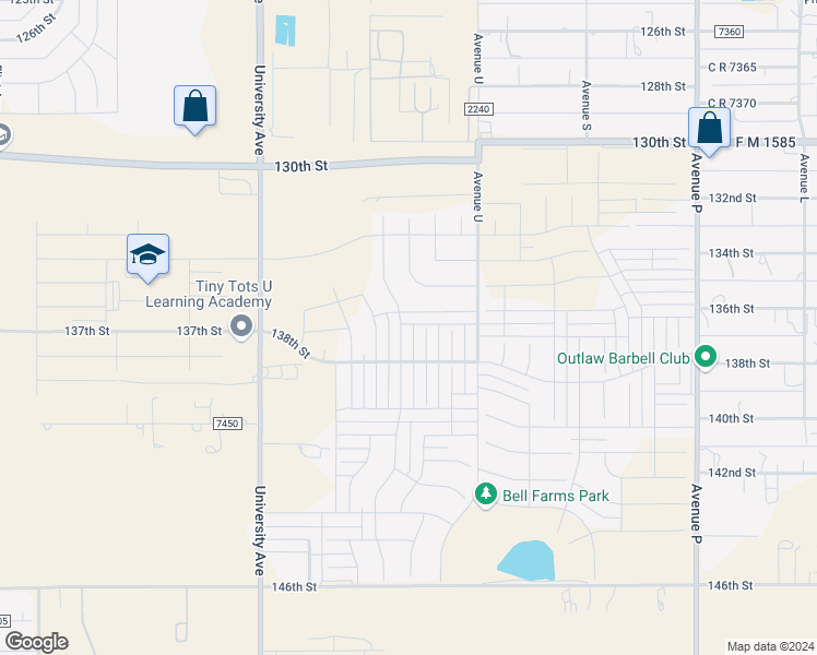 map of restaurants, bars, coffee shops, grocery stores, and more near 13307 Vernon Avenue in Lubbock