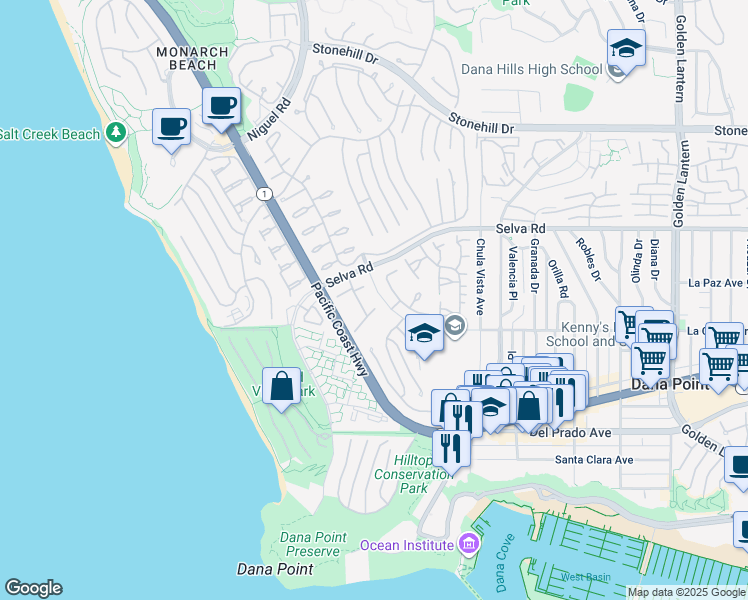 map of restaurants, bars, coffee shops, grocery stores, and more near 33966 Cape Cove in Dana Point