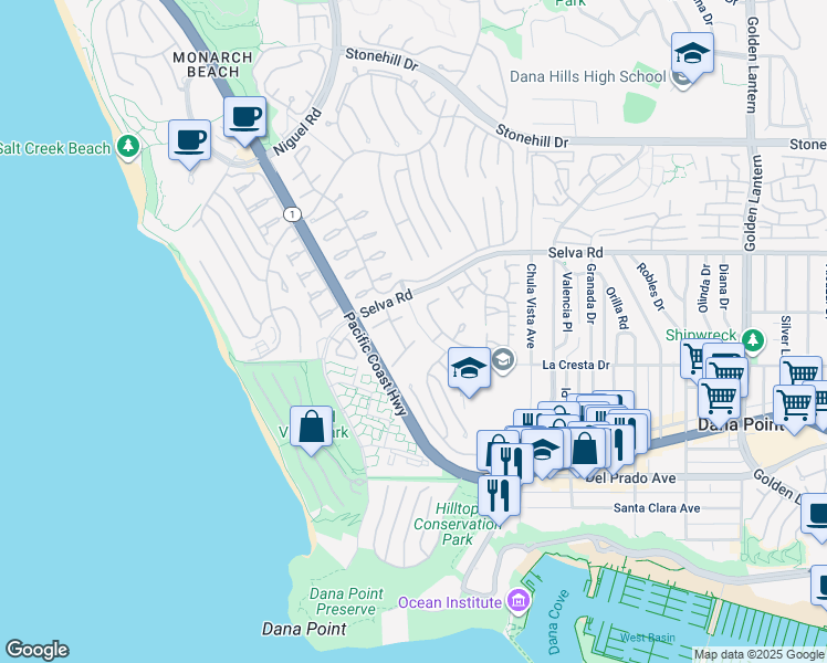 map of restaurants, bars, coffee shops, grocery stores, and more near 33966 Cape Cove in Dana Point