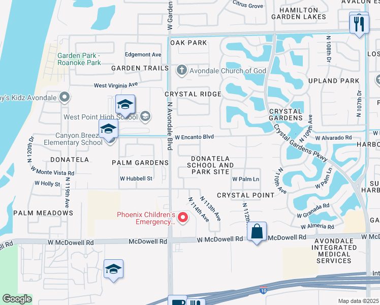map of restaurants, bars, coffee shops, grocery stores, and more near 11318 West Alvarado Road in Avondale