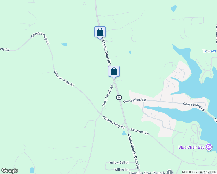 map of restaurants, bars, coffee shops, grocery stores, and more near 3229 Piney Woods Road in Vincent