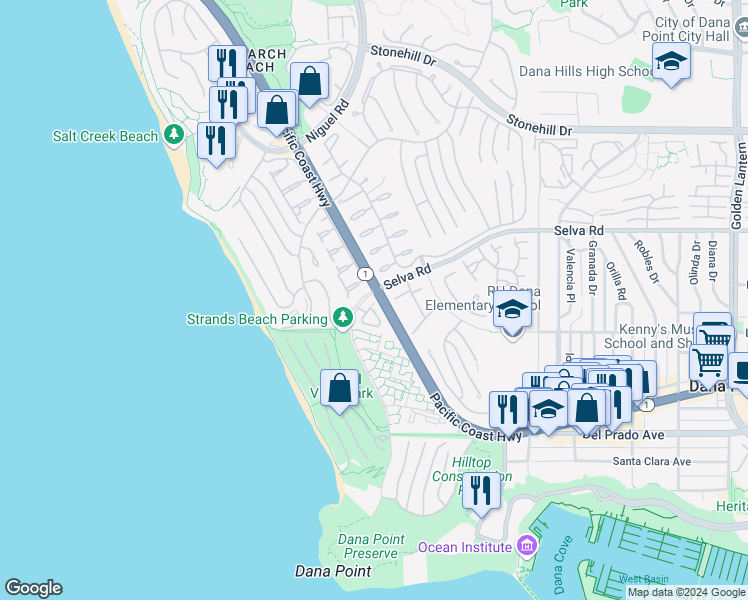 map of restaurants, bars, coffee shops, grocery stores, and more near in MONARCH BAY