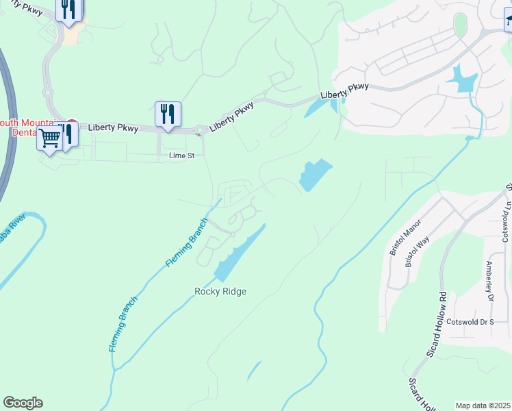 map of restaurants, bars, coffee shops, grocery stores, and more near 1218 Liberty Park Loop in Vestavia Hills