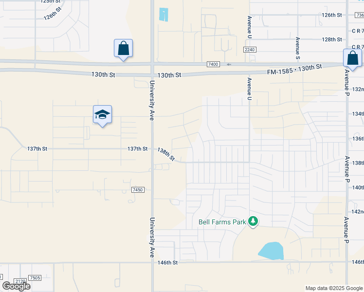 map of restaurants, bars, coffee shops, grocery stores, and more near 13605 Waco Avenue in Lubbock