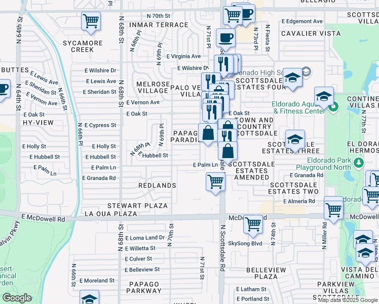 map of restaurants, bars, coffee shops, grocery stores, and more near 2044 North 71st Street in Scottsdale