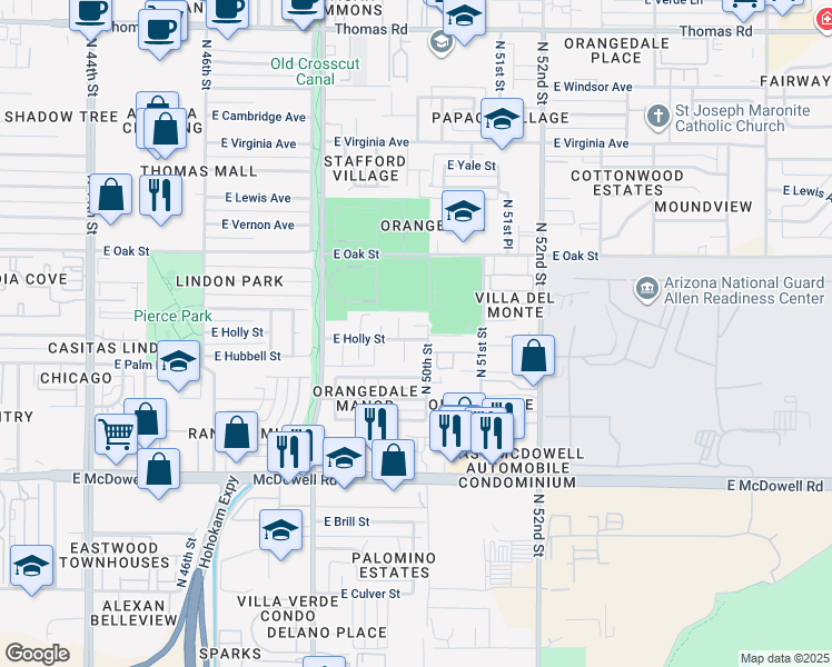 map of restaurants, bars, coffee shops, grocery stores, and more near 2047 North 49th Place in Phoenix