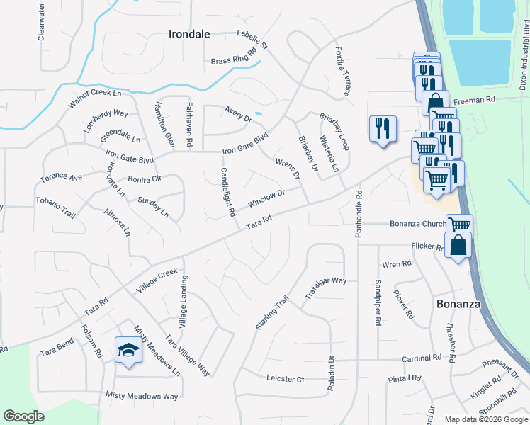 map of restaurants, bars, coffee shops, grocery stores, and more near 1337 Winslow Drive in Jonesboro