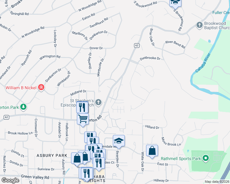 map of restaurants, bars, coffee shops, grocery stores, and more near 1205 Wellington Circle in Vestavia Hills