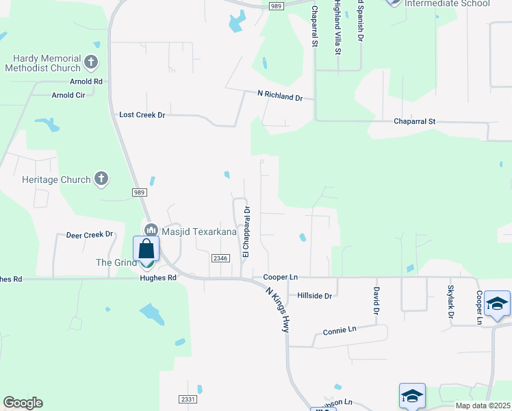 map of restaurants, bars, coffee shops, grocery stores, and more near 5319 Galloping Way in Texarkana
