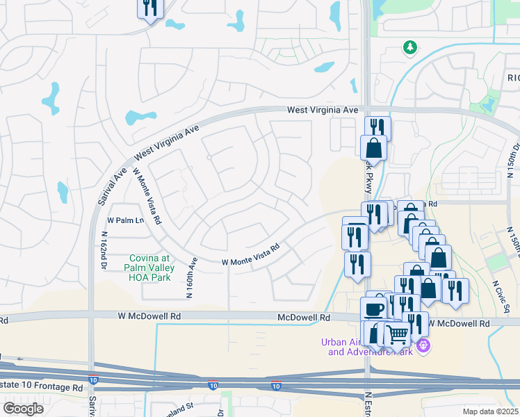 map of restaurants, bars, coffee shops, grocery stores, and more near 15789 West Cypress Street in Goodyear