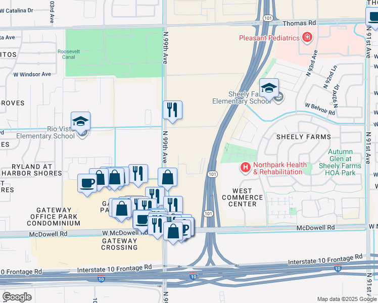 map of restaurants, bars, coffee shops, grocery stores, and more near 2209 North 99th Avenue in Phoenix