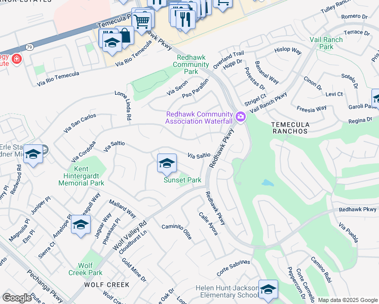map of restaurants, bars, coffee shops, grocery stores, and more near 32115 Vía Cordoba in Temecula