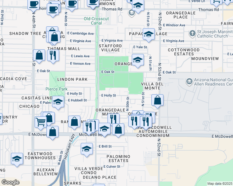 map of restaurants, bars, coffee shops, grocery stores, and more near 2047 North 49th Place in Phoenix