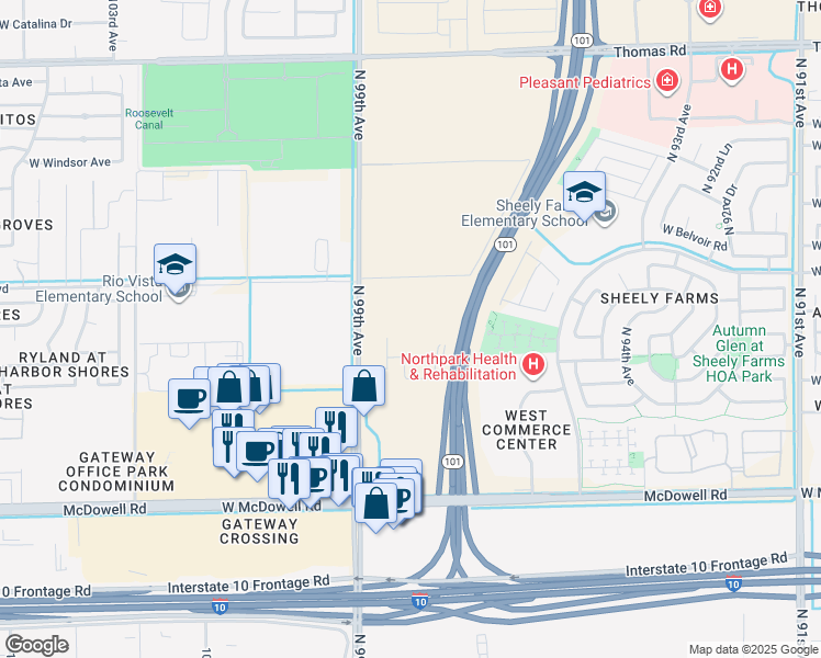 map of restaurants, bars, coffee shops, grocery stores, and more near 2209 North 99th Avenue in Phoenix
