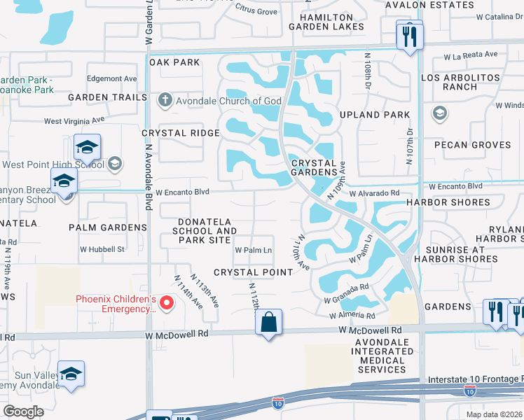 map of restaurants, bars, coffee shops, grocery stores, and more near 11182 West Alvarado Road in Avondale