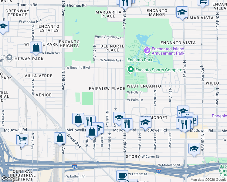 map of restaurants, bars, coffee shops, grocery stores, and more near 2041 North 16th Avenue in Phoenix