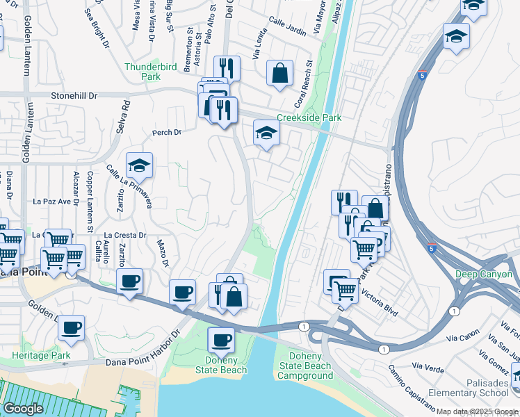 map of restaurants, bars, coffee shops, grocery stores, and more near in Dana Point