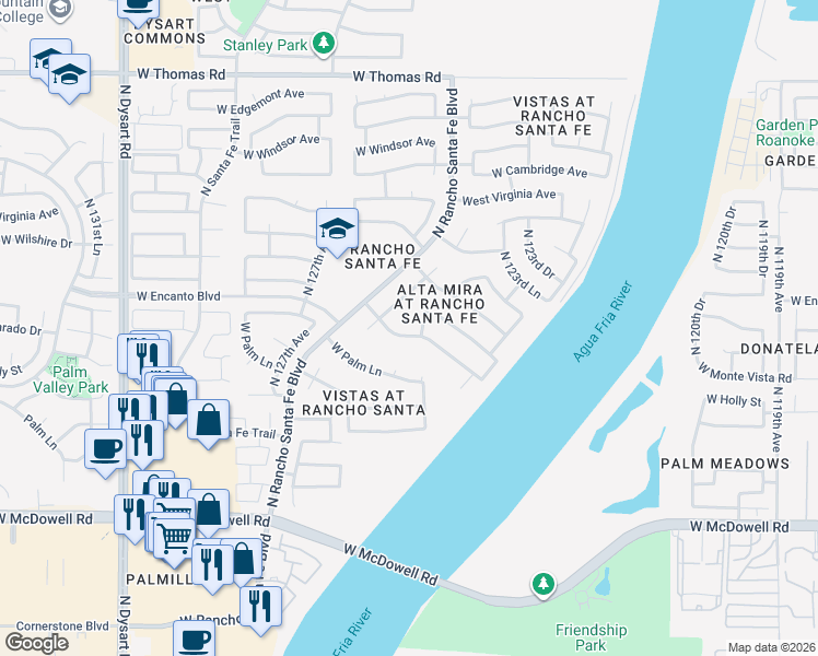 map of restaurants, bars, coffee shops, grocery stores, and more near 12434 West Alvarado Road in Avondale