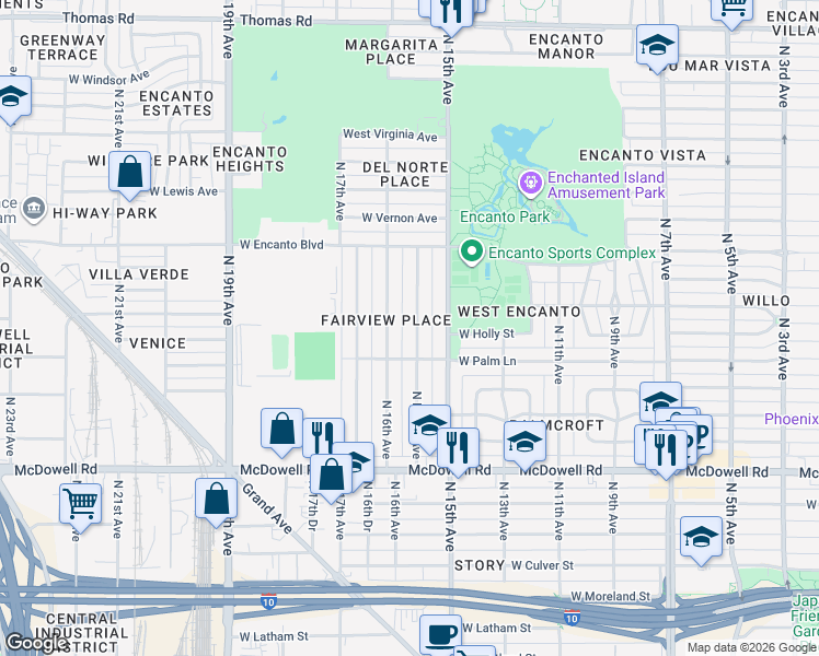 map of restaurants, bars, coffee shops, grocery stores, and more near 2041 North 16th Avenue in Phoenix