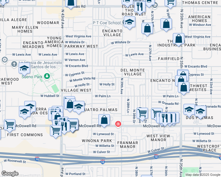 map of restaurants, bars, coffee shops, grocery stores, and more near 3933 West Holly Street in Phoenix