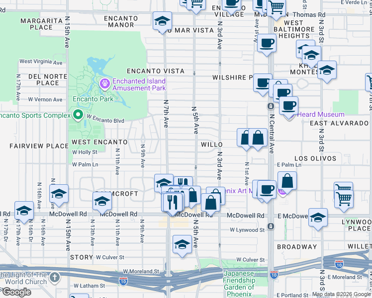 map of restaurants, bars, coffee shops, grocery stores, and more near 514 West Holly Street in Phoenix