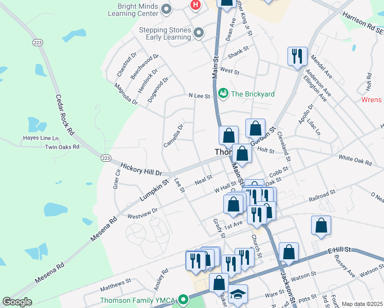map of restaurants, bars, coffee shops, grocery stores, and more near 400-498 Bethany Drive in Thomson