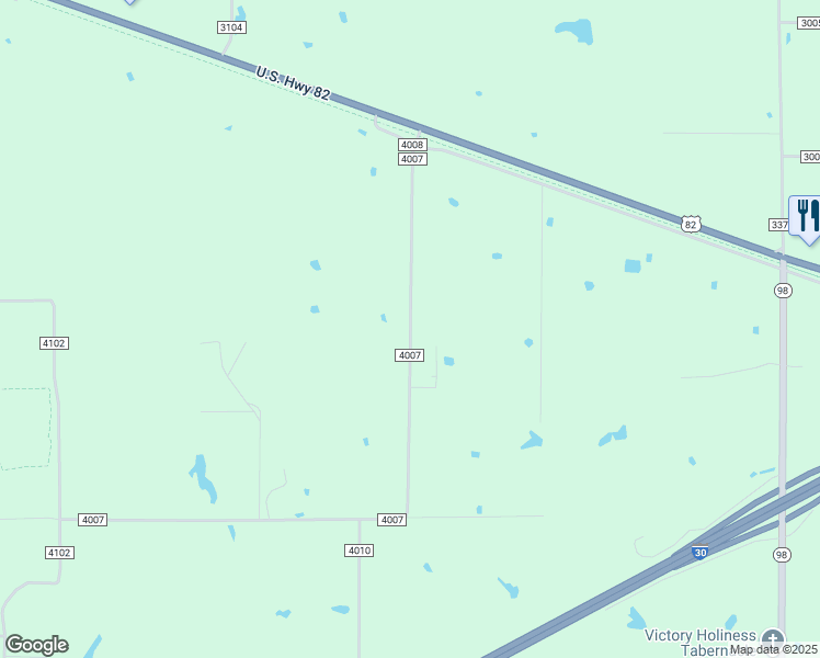 map of restaurants, bars, coffee shops, grocery stores, and more near County Road 4007 in Bowie County