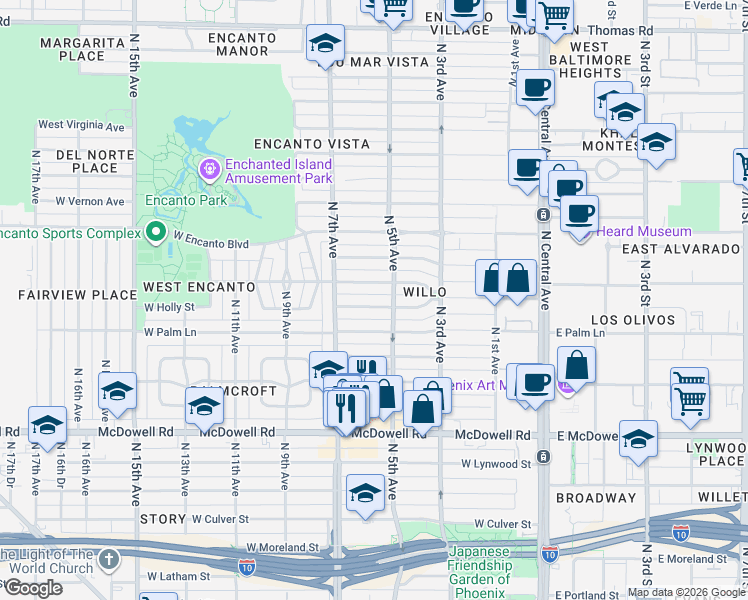 map of restaurants, bars, coffee shops, grocery stores, and more near 514 West Holly Street in Phoenix