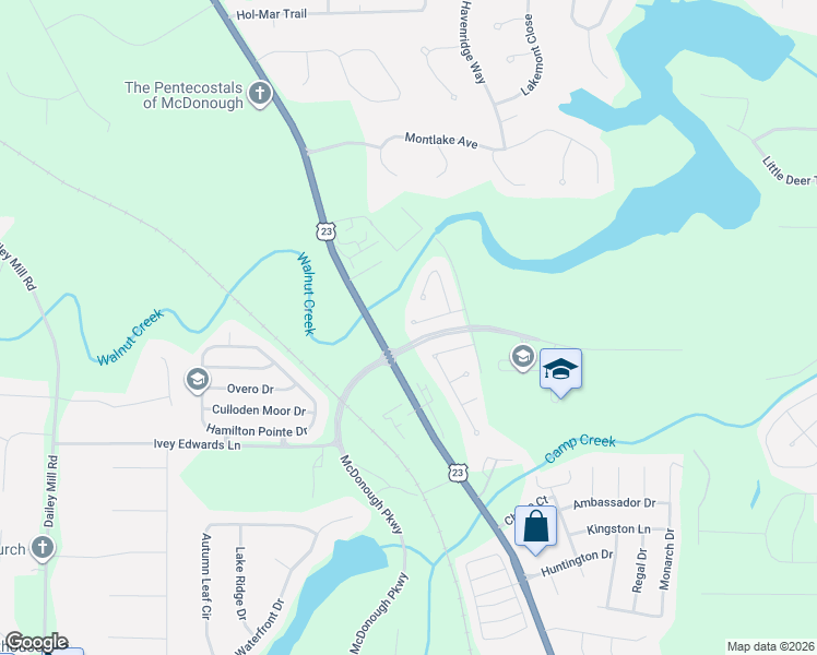 map of restaurants, bars, coffee shops, grocery stores, and more near 248 Swem Court in McDonough