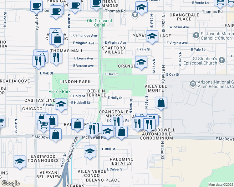 map of restaurants, bars, coffee shops, grocery stores, and more near 4840 East Holly Street in Phoenix