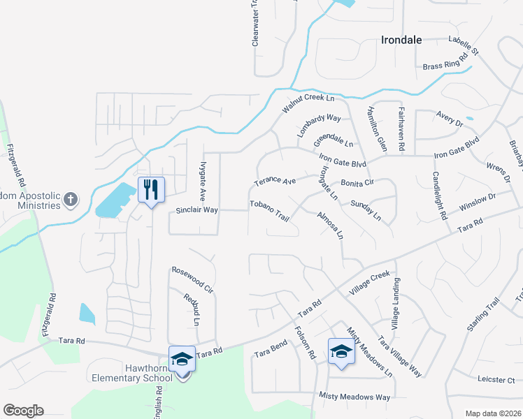 map of restaurants, bars, coffee shops, grocery stores, and more near 10385 Tobano Trail in Jonesboro