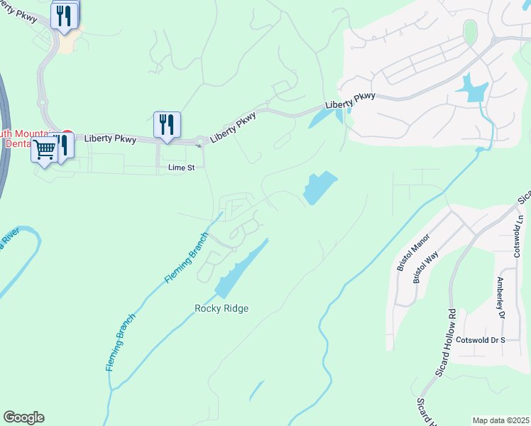 map of restaurants, bars, coffee shops, grocery stores, and more near 1218 Liberty Park Loop in Vestavia Hills