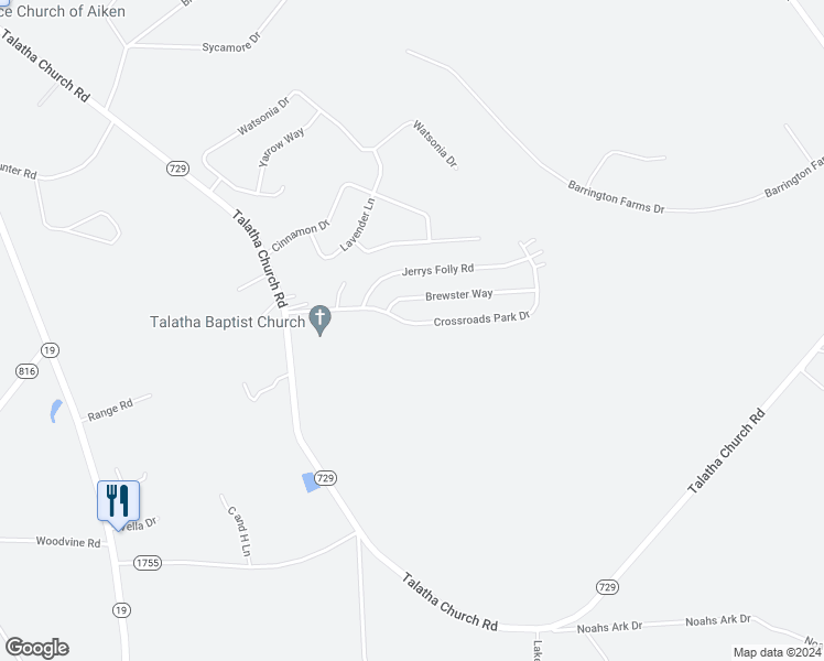 map of restaurants, bars, coffee shops, grocery stores, and more near 648 Crossroads Park Drive in Aiken