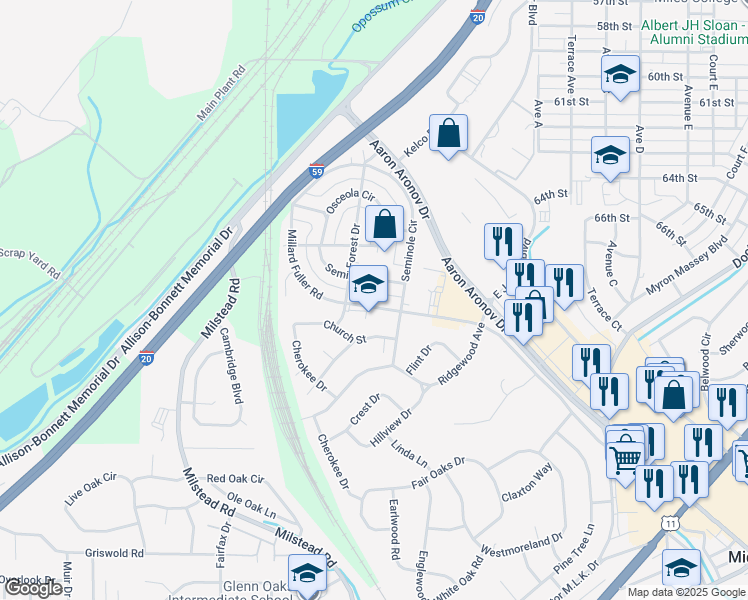 map of restaurants, bars, coffee shops, grocery stores, and more near 520 Seminole Drive in Fairfield
