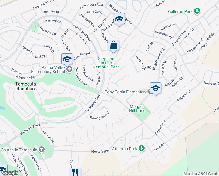map of restaurants, bars, coffee shops, grocery stores, and more near 45256 Chateau Court in Temecula