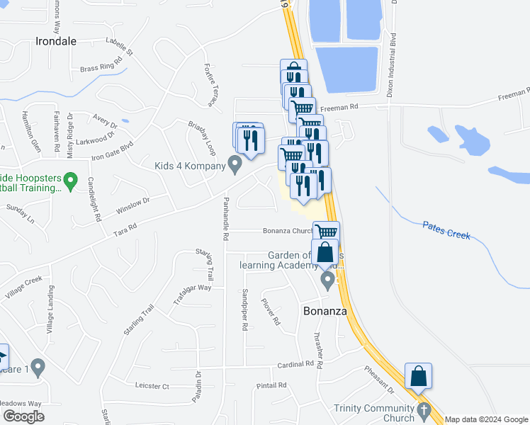 map of restaurants, bars, coffee shops, grocery stores, and more near 1571 Carriage Lane in Jonesboro
