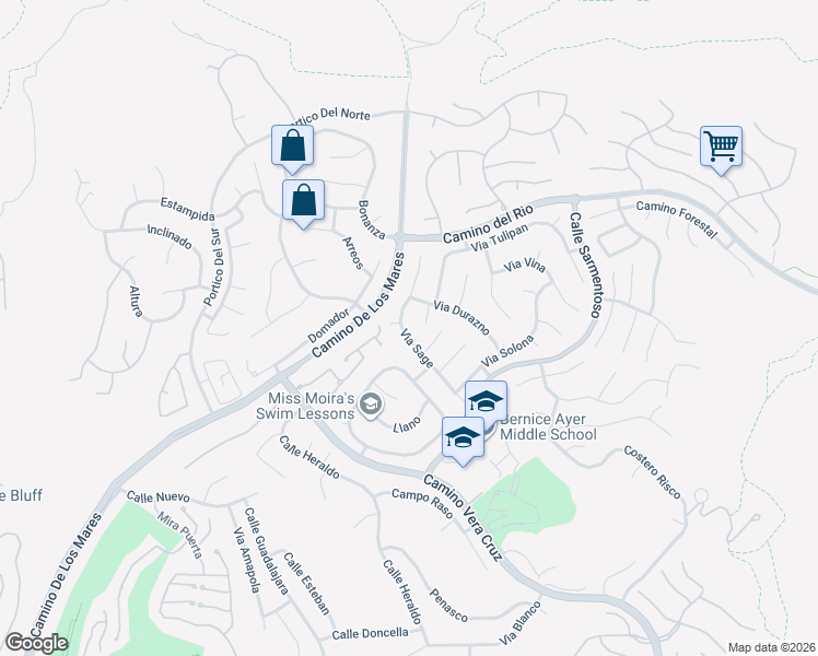 map of restaurants, bars, coffee shops, grocery stores, and more near 1801 Via Sage in San Clemente