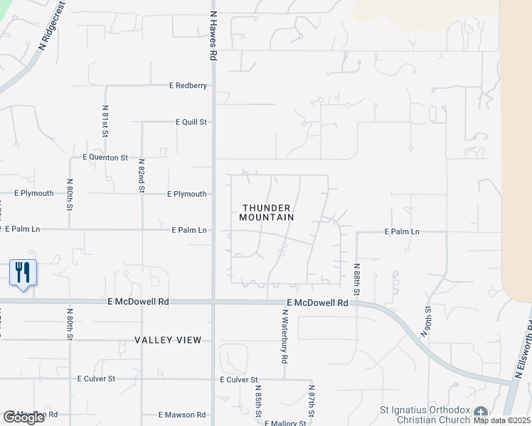 map of restaurants, bars, coffee shops, grocery stores, and more near 8540 East McDowell Road in Mesa