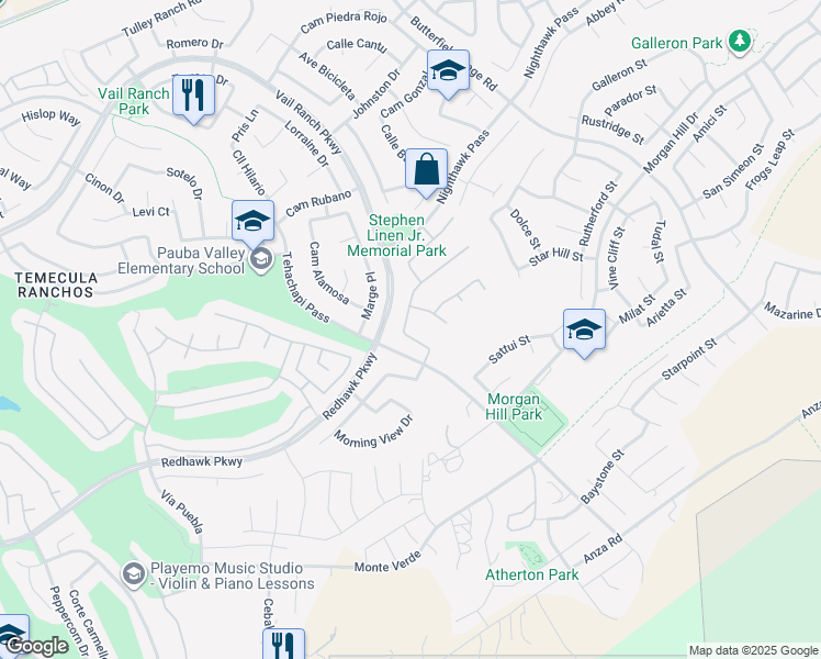 map of restaurants, bars, coffee shops, grocery stores, and more near 45256 Chateau Court in Temecula
