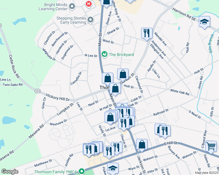 map of restaurants, bars, coffee shops, grocery stores, and more near in Thomson
