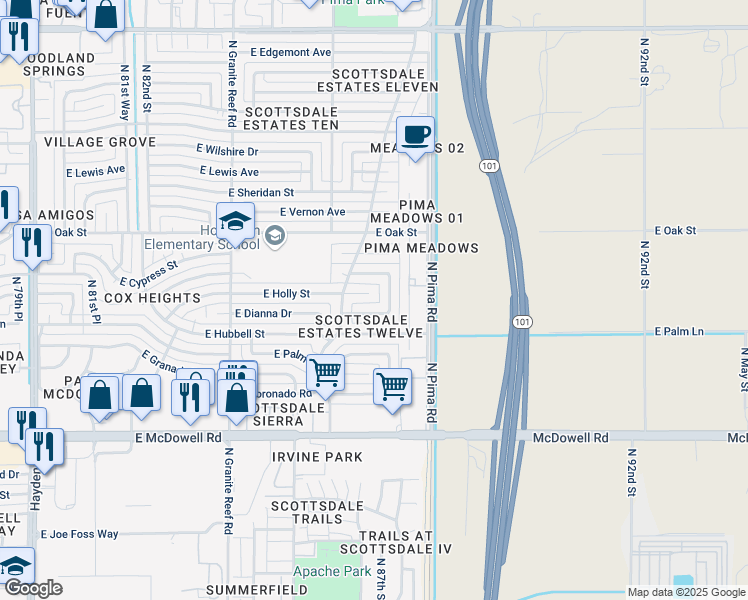 map of restaurants, bars, coffee shops, grocery stores, and more near 2202 North 87th Place in Scottsdale