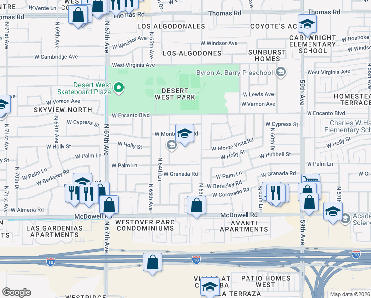 map of restaurants, bars, coffee shops, grocery stores, and more near in Phoenix