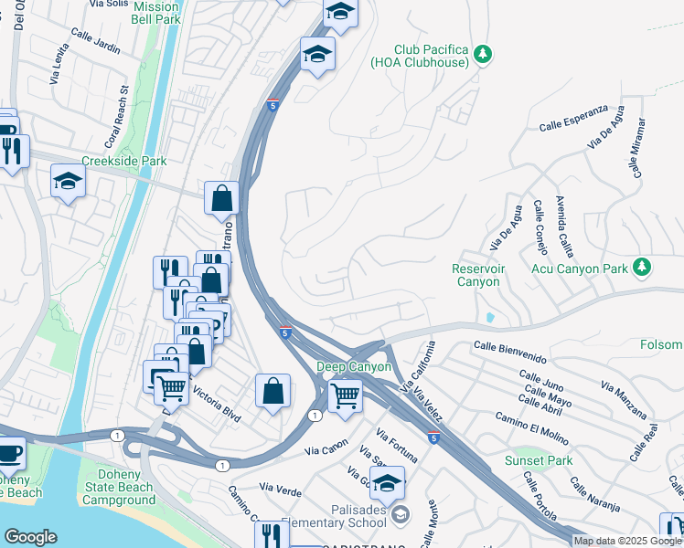 map of restaurants, bars, coffee shops, grocery stores, and more near 26378 Paseo Lluvia in San Juan Capistrano